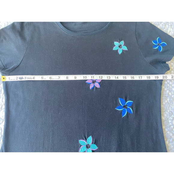 Michael Simon Lite Black Knee Length Dress Rare Embroidered Hula Flowers Medium - Picture 6 of 13